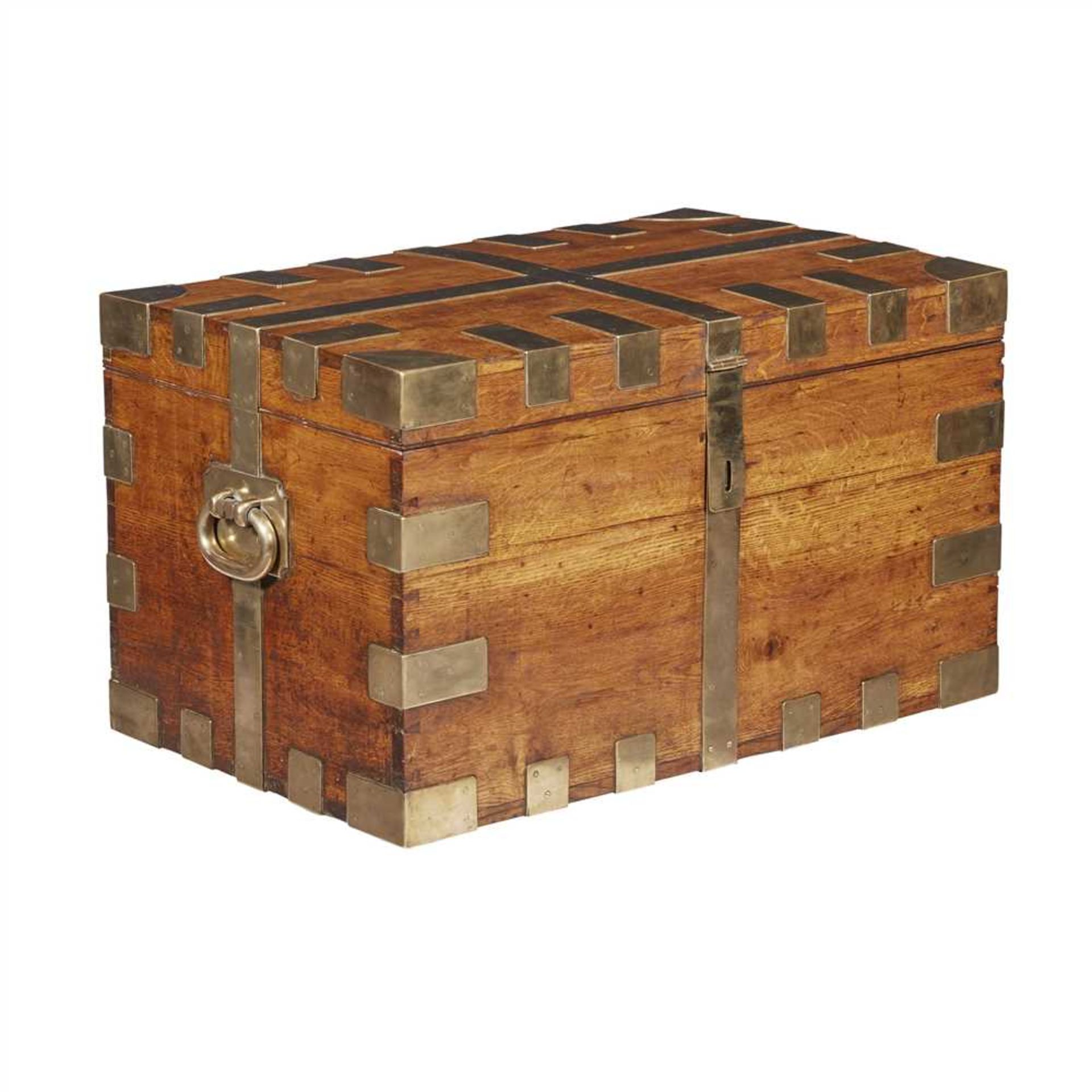 OAK AND BRASS BOUND SILVER CHEST LATE 19TH CENTURY