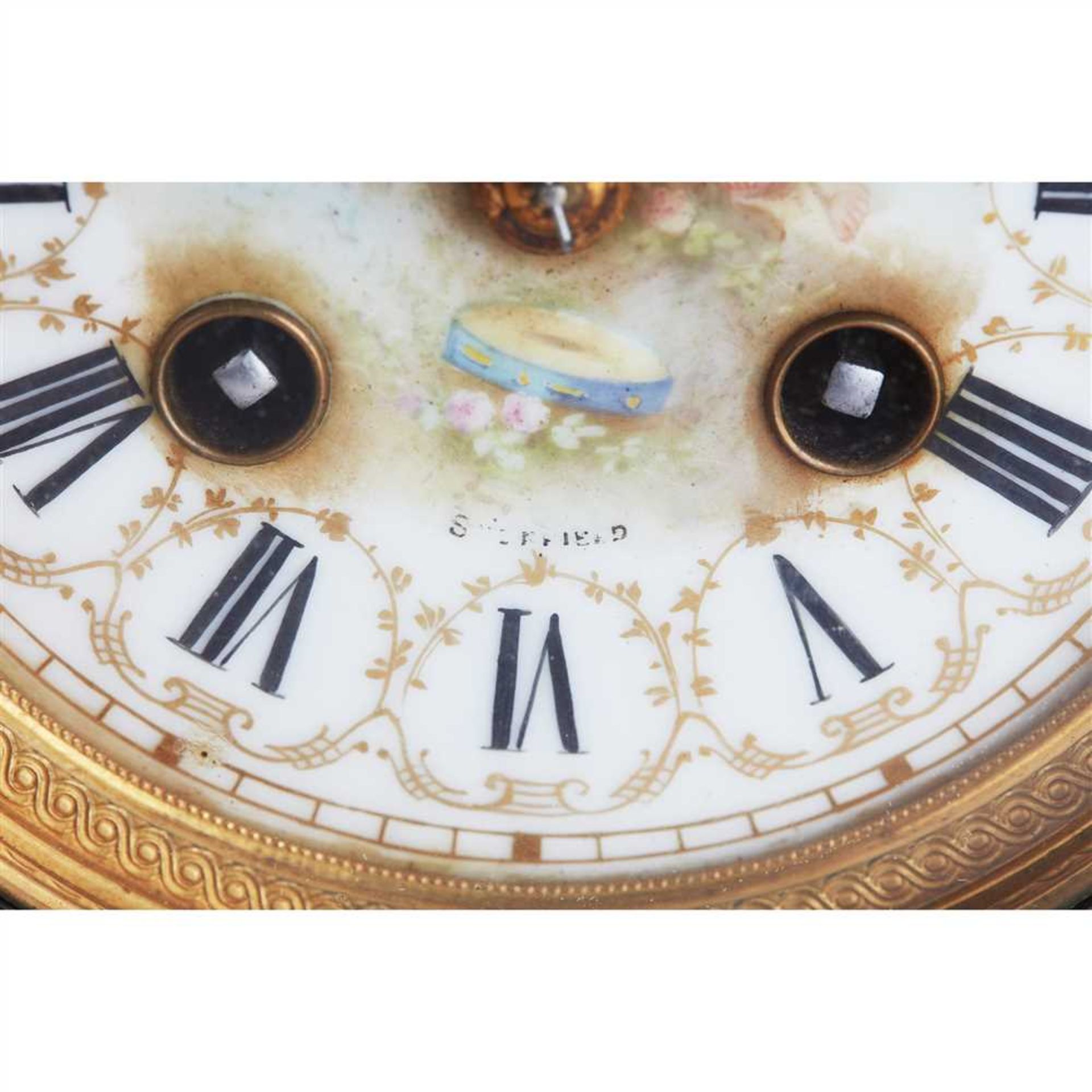 FRENCH CHAMPLEVÉ ENAMEL MANTEL CLOCK LATE 19TH CENTURY - Image 4 of 7