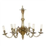 GEORGIAN STYLE BRASS SIX BRANCH CHANDELIER 20TH CENTURY