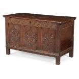 OAK CARVED PANEL CHEST LATE 17TH/ EARLY 18TH CENTURY