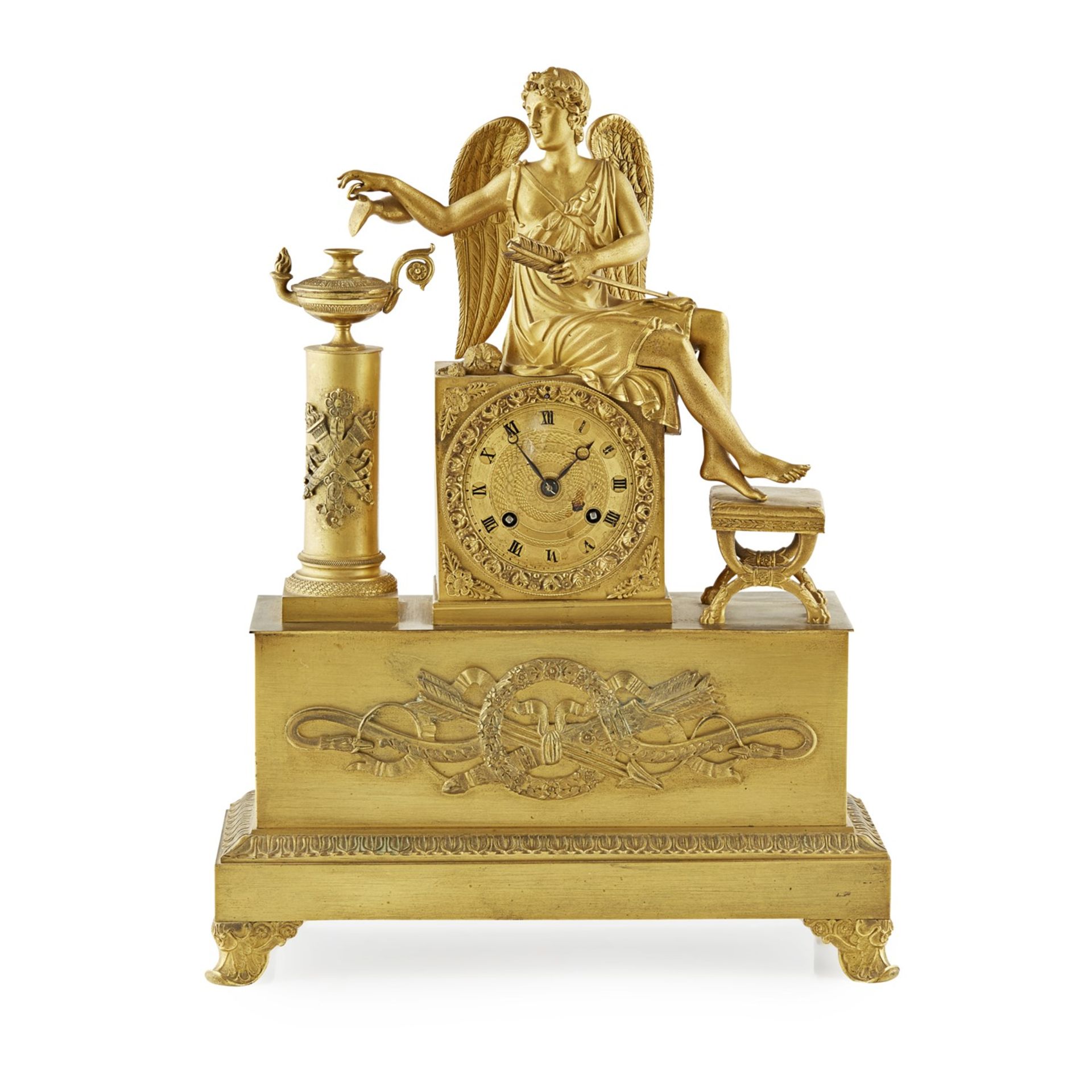 FRENCH EMPIRE GILT BRONZE MANTEL CLOCK EARLY 19TH CENTURY