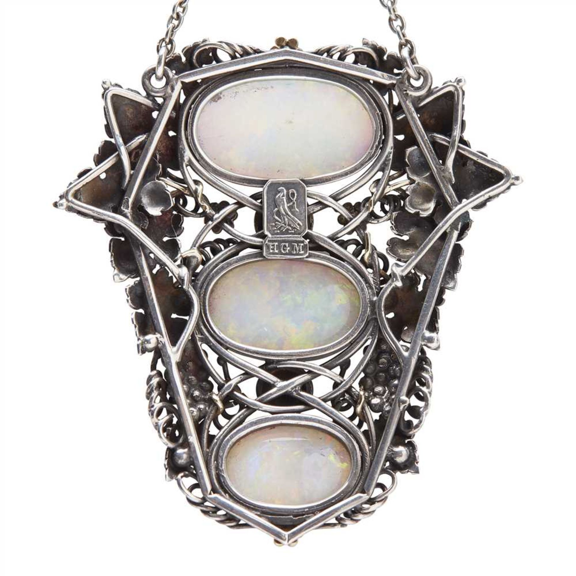 An Arts and Crafts opal set pendant necklace, H. G. Murphy for the Falcon Works - Image 3 of 4