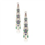 A pair of French multi-gem set earrings