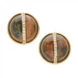 A pair of jasper and diamond set earrings