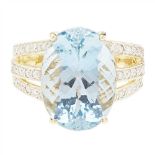 An aquamarine and diamond set cocktail ring