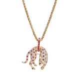 A diamond and ruby set pendant and chain