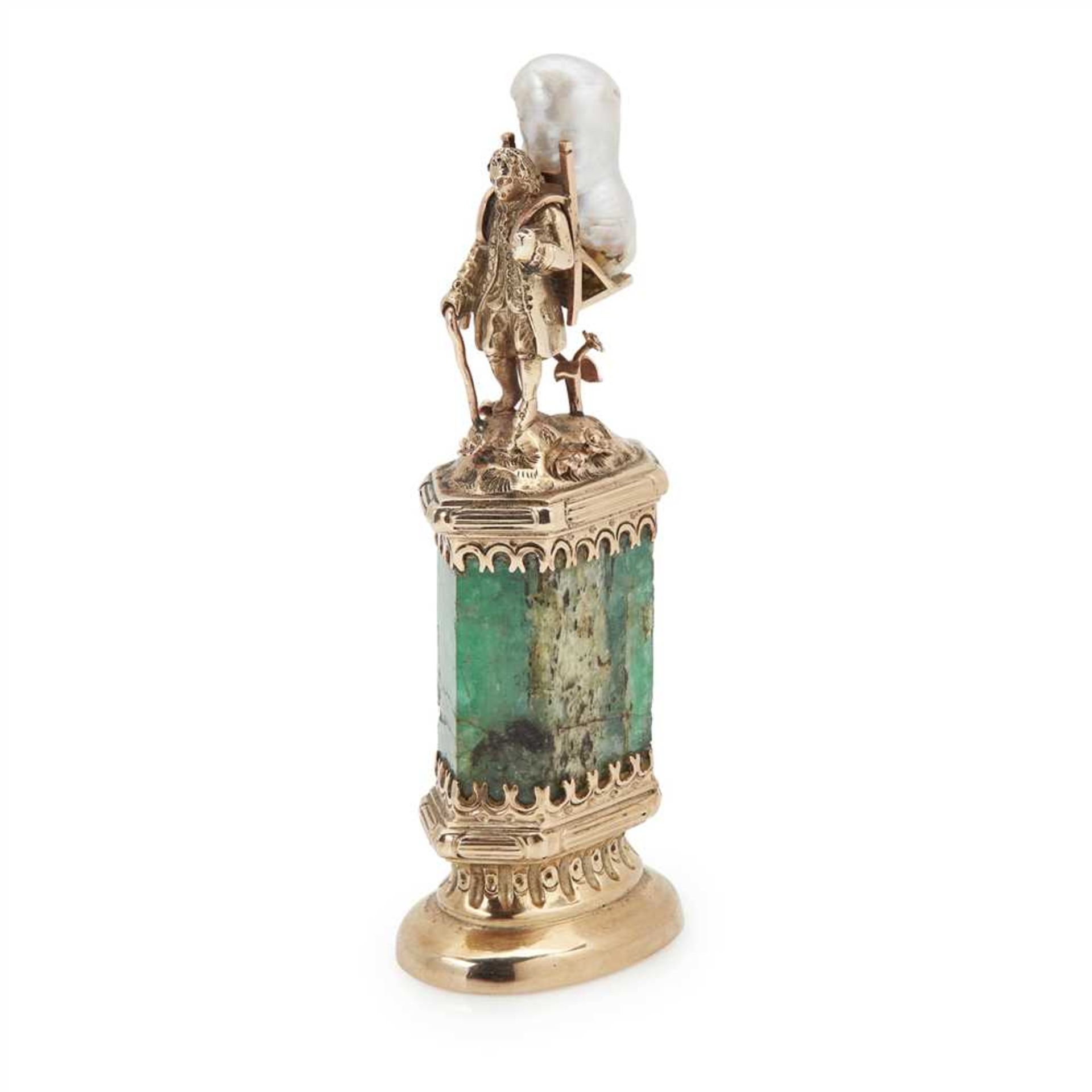 A 19th century Continental emerald and pearl set fob seal