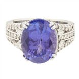 A 14ct white gold Tanzanite and diamond set cocktail ring