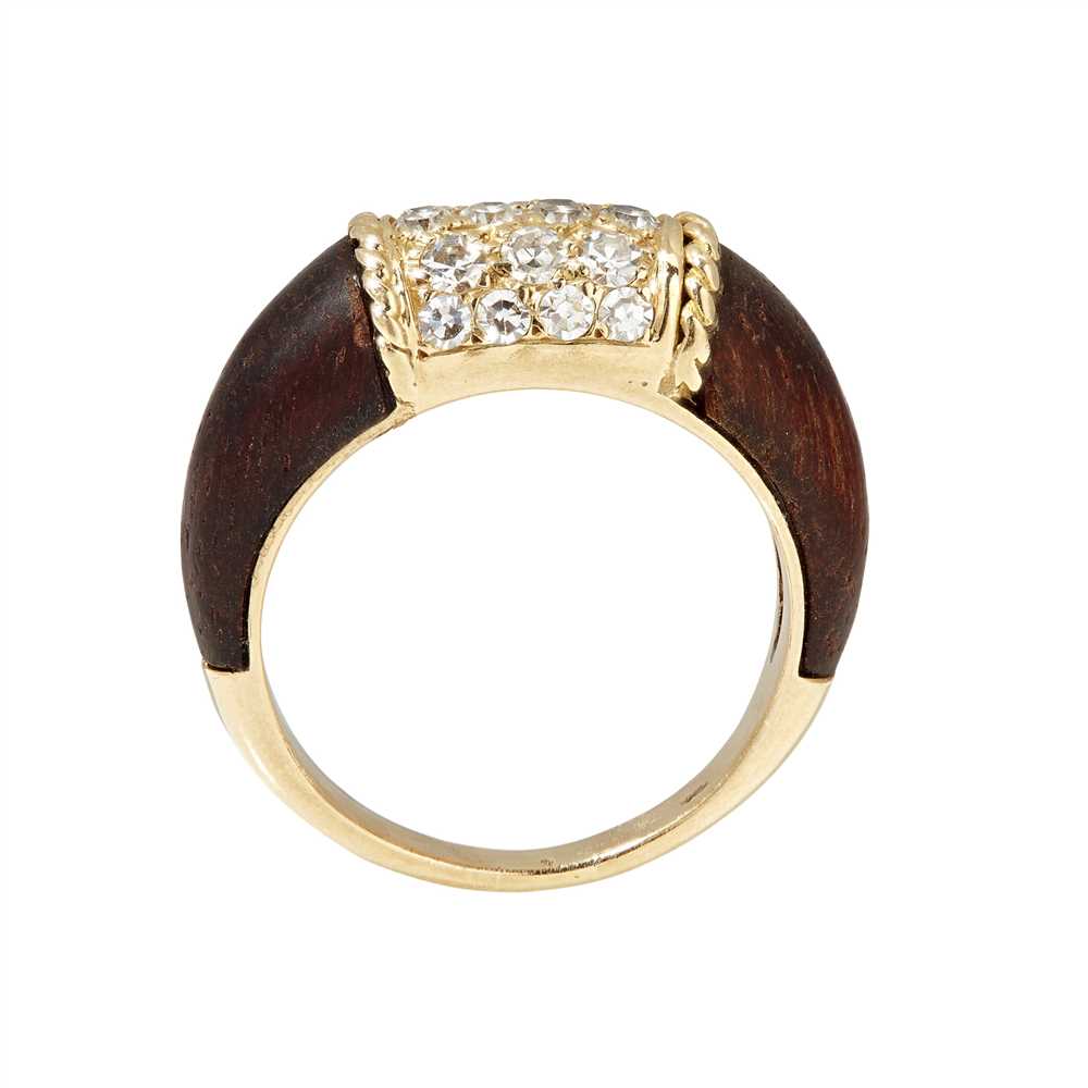 A wood and diamond set ring