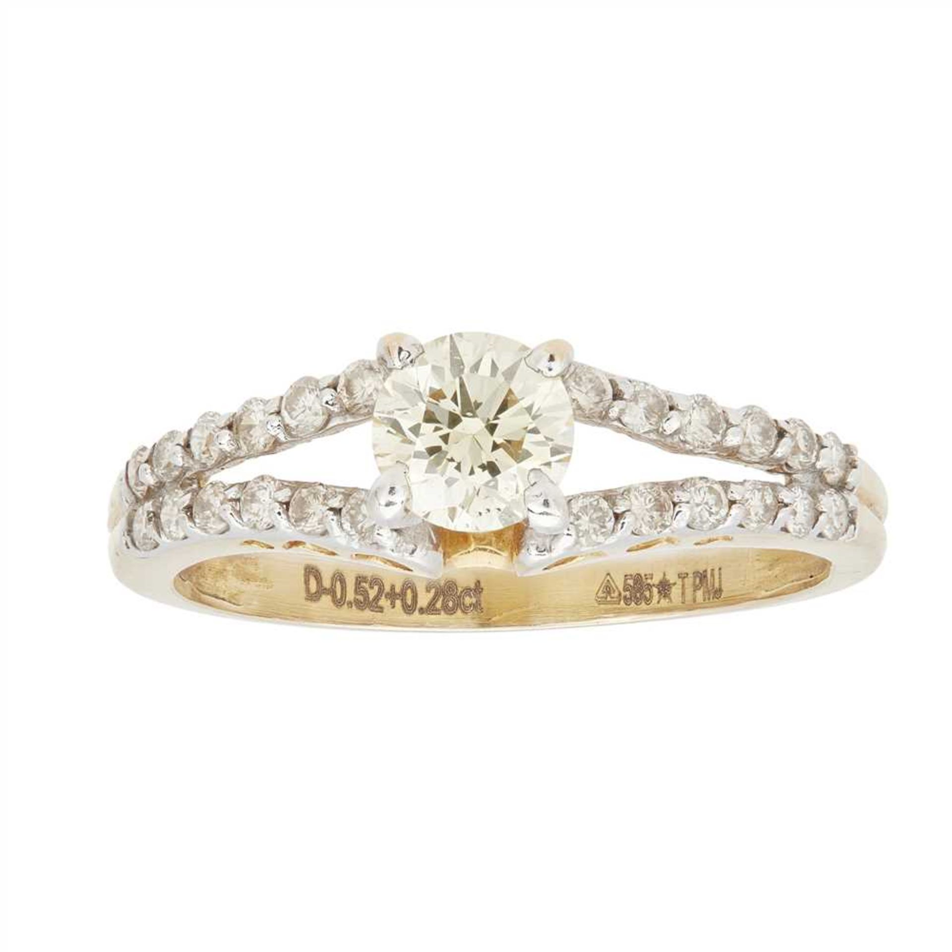 A yellow diamond and colourless diamond ring