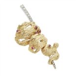 A 1960s 18ct gold ruby and diamond set brooch, de Maurier