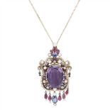 A mid 19th-century multi-gem set pendant