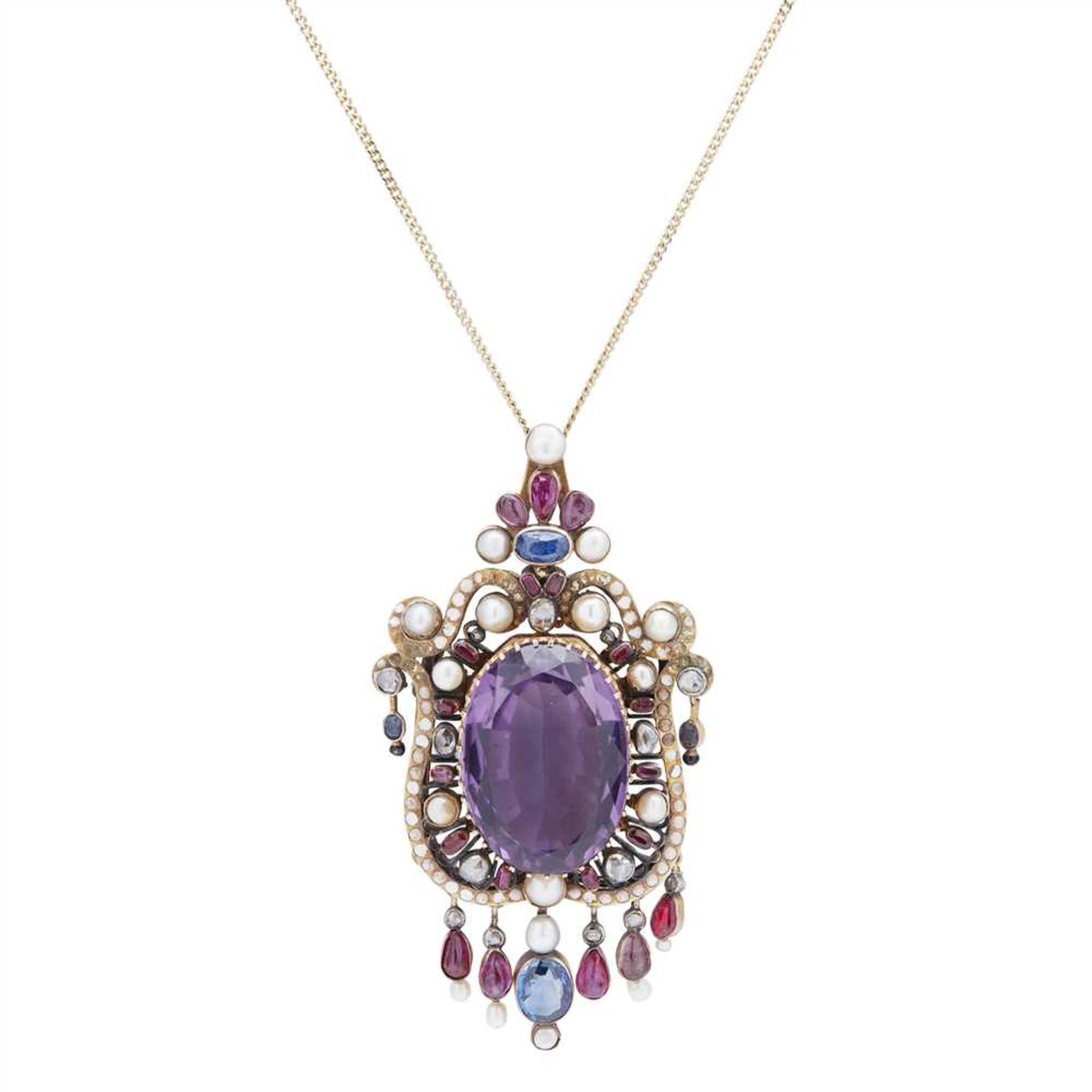 A mid 19th-century multi-gem set pendant