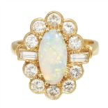 A opal and diamond set cluster ring