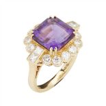 An amethyst and diamond cluster ring