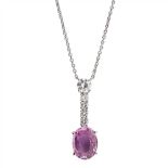 A pink sapphire and diamond set pendant necklace