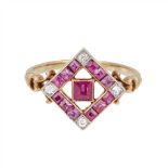 A ruby and diamond set ring