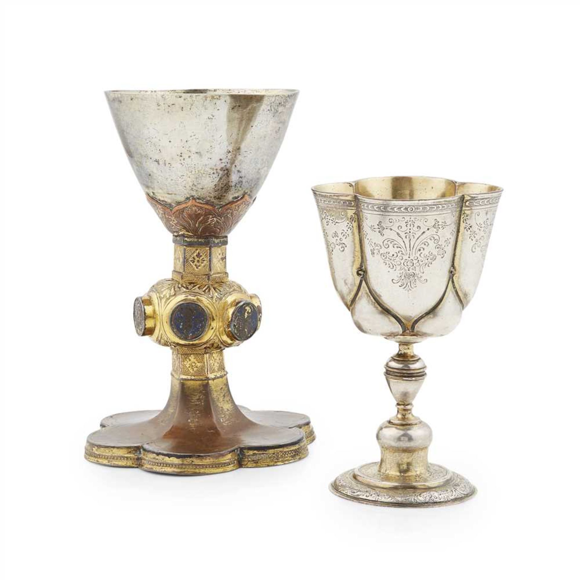 A silver and gilt on copper communion chalice