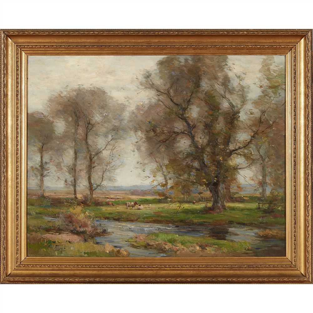 § WILLIAM MILLER FRAZER R.S.A. (SCOTTISH 1864-1961) CATTLE GRAZING IN A WOODED RIVER LANDSCAPE - Image 2 of 2