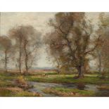 § WILLIAM MILLER FRAZER R.S.A. (SCOTTISH 1864-1961) CATTLE GRAZING IN A WOODED RIVER LANDSCAPE