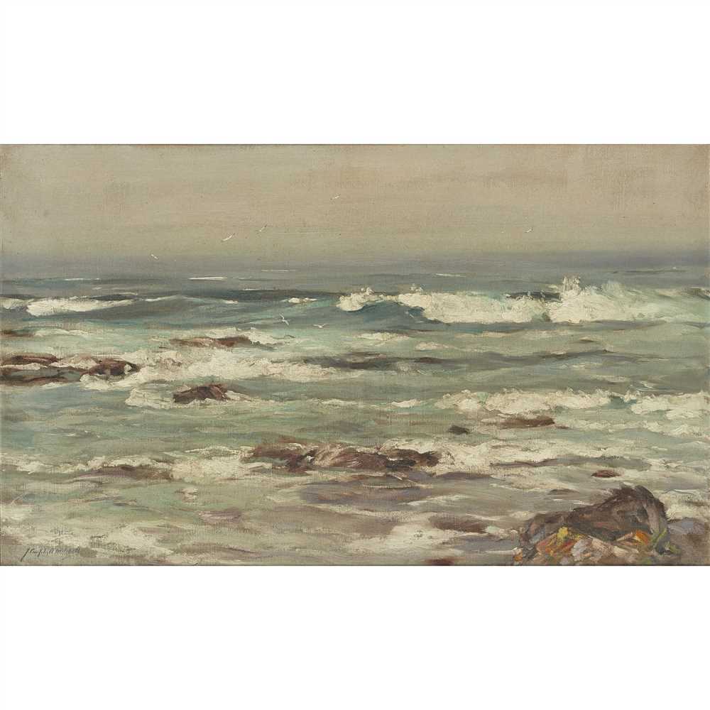 John Campbell Mitchell R.S.A. (Scottish 1862-1922) Waves Breaking on a Deserted Coastline