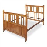 ARTHUR W. SIMPSON (1857-1922), KENDAL ARTS & CRAFTS OAK DOUBLE BED, CIRCA 1920 with slatted head and