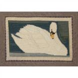 ENGLISH SCHOOL ARTS & CRAFTS EMBROIDERED WOOLWORK PANEL, CIRCA 1900 depicting a swan, coloured