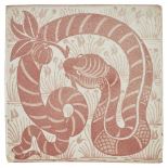 WILLIAM DE MORGAN (1839-1917) RUBY LUSTRE GLAZED TILE, CIRCA 1890 depicting a serpent with an