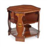 ENGLISH SCHOOL ARTS & CRAFTS WALNUT OCCASIONAL BOOKCASE/ TABLE, CIRCA 1915 the canted square top