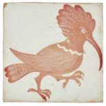 WILLIAM DE MORGAN (1839-1917) 'HOOPOE' RUBY LUSTRE GLAZED TILE, 1881-1887 stamped marks for Merton