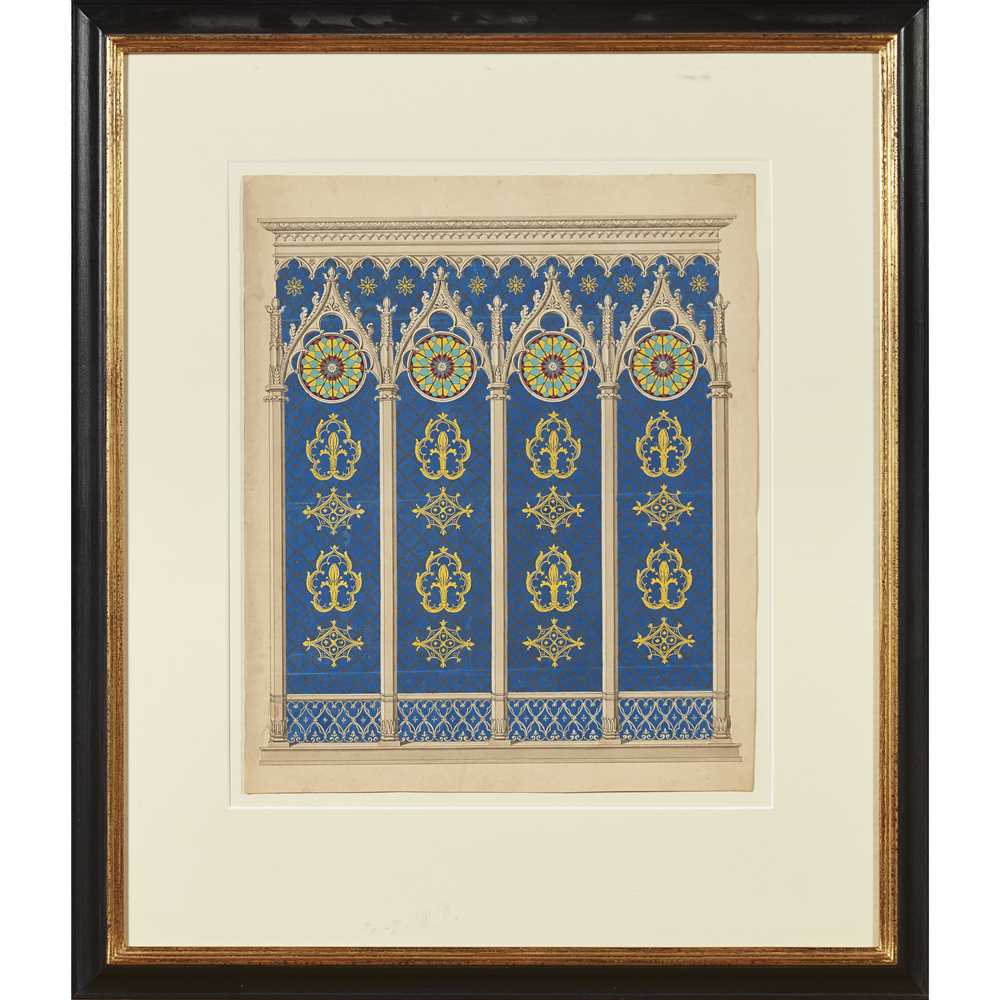 MANNER OF EUGÈNE VIOLLET-LE-DUC GOTHIC REVIVAL DESIGN FOR A SCREEN pen, ink, watercolour and