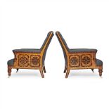 ATTRIBUTED TO JOHN POLLARD SEDDON PAIR OF GOTHIC REVIVAL INLAID ASH ARMCHAIRS, CIRCA 1870 each