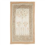 ENGLISH SCHOOL ARTS & CRAFTS EMBROIDERED WOOLWORK AND APPLIQUÉ PANEL, CIRCA 1900 the central panel