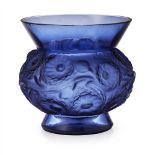 RENÉ LALIQUE (1860-1945) 'SOUCIS' OPALESCENT BLUE GLASS VASE, DESIGNED 1932 the body moulded with