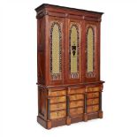 ENGLISH SCHOOL GOTHIC REVIVAL PINE, WALNUT AND ELM RECTORY BOOKCASE CABINET, CIRCA 1880 the