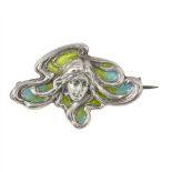 MEYLE & MAYER JUGENDSTIL ENAMELLED BROOCH, CIRCA 1900 worked as an Art Nouveau maiden with flowing