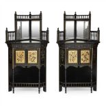 ENGLISH SCHOOL PAIR OF AESTHETIC MOVEMENT EBONISED AND PAINTED CORNER CABINETS, CIRCA 1880 with