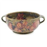 WILLIAM MOORCROFT (1872-1945) FOR MOORCROFT POTTERY ‘SPANISH’ TWIN-HANDLED BOWL, CIRCA 1918