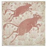 WILLIAM DE MORGAN (1839-1917) 'JERBOAS' RUBY LUSTRE TILE, CIRCA 1890 with stamped marks for Sand's