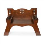 WYLIE & LOCHHEAD, GLASGOW OAK HALL BENCH, CIRCA 1900 the pierced back enclosed by open arms with