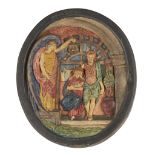 COMPTON POTTERS' ART GUILD OVAL POTTERY WALL PLAQUE OF THE NATIVITY, CIRCA 1920 painted in