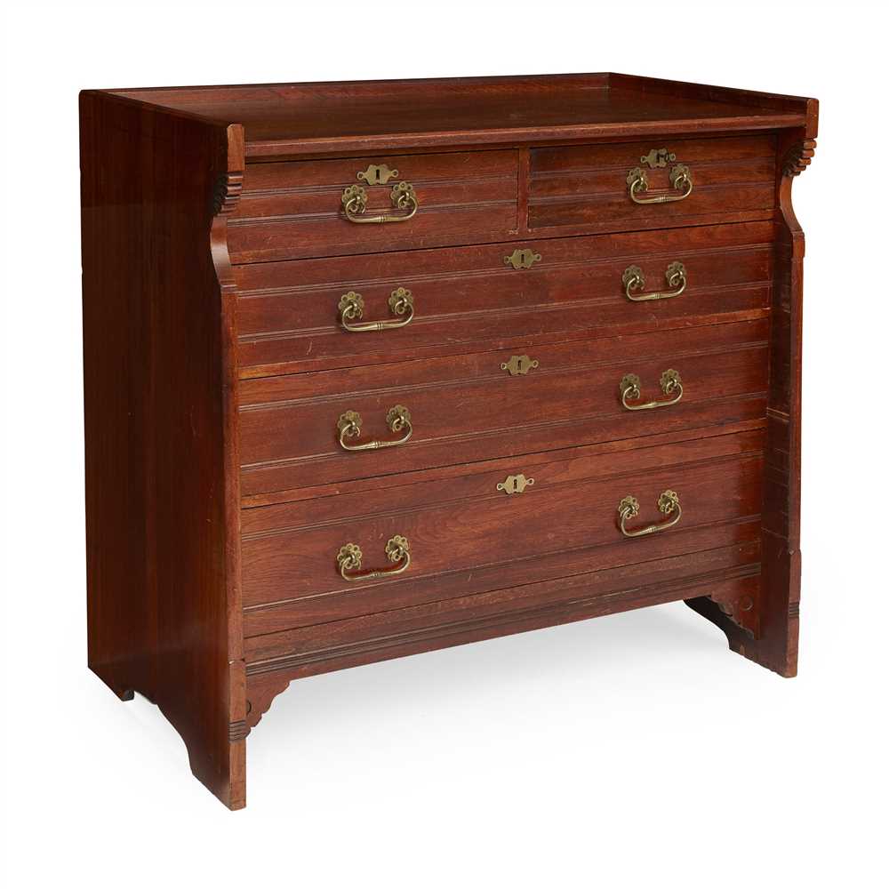 CHARLES EASTLAKE (1793-1865) GOTHIC REVIVAL MAHOGANY CHEST OF DRAWERS, CIRCA 1870 the rectangular