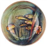 WILLIAM MOORCROFT (1872-1945) FOR MOORCROFT POTTERY 'FISH', FLAMBÉ FOOTED BOWL, CIRCA 1935 decorated