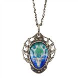 MURRLE BENNETT & CO. ART NOUVEAU SILVER AND ENAMEL PENDANT, CIRCA 1900 the oval panel depicting