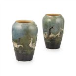 CHARLES VIRION (1865-1946) FOR MONTIGNY-SUR-LOING PAIR OF FRENCH IMPRESSIONIST GEESE VASES, CIRCA