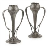 ARCHIBALD KNOX (1864-1933) FOR LIBERTY & CO., LONDON PAIR OF PEWTER SPILL VASES, CIRCA 1900 of tulip