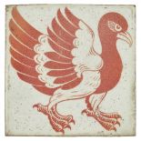 WILLIAM DE MORGAN (1839-1917) RUBY LUSTRE TILE, 1882-1888 depicting a large bird, stamped marks