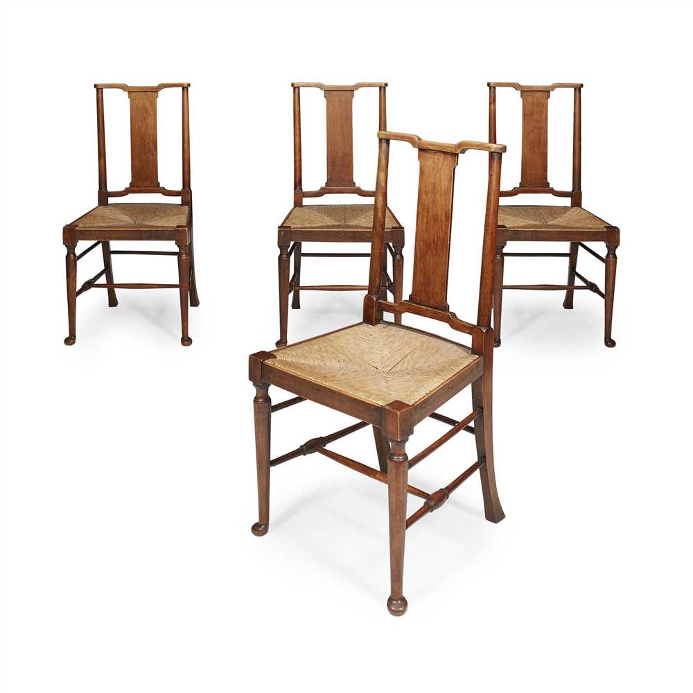 ATTRIBUTED TO RICHARD NORMAN SHAW FOR MORRIS & COMPANY SET OF FOUR BEECH 'HAMPTON COURT' DINING each