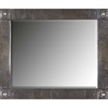 ENGLISH SCHOOL ARTS & CRAFTS PEWTER FRAMED WALL MIRROR, CIRCA 1900 rectangular, with hand-beaten