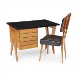 MANNER OF GIO PONTI ITALIAN SCHOOL WALNUT DESK AND CHAIR, CIRCA 1950 the desk with black melamine